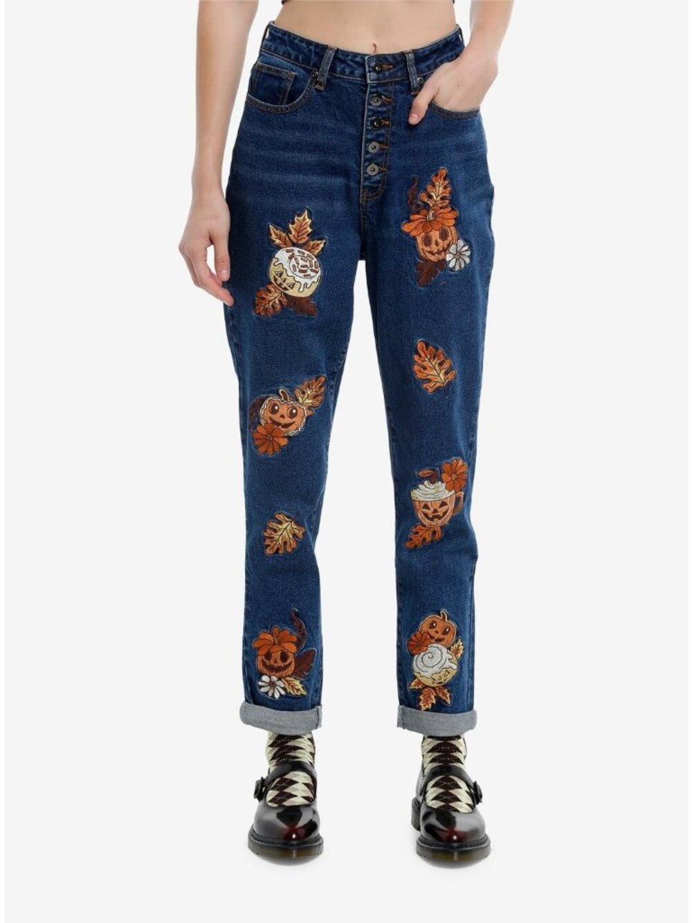 NWT Hot Topic Embroidered Jack-O-Lantern Fall Denim Jeans Size 3